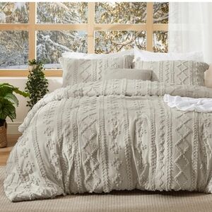 Bedsure Tufted Boho Comforter Set Queen Linen Boho Bed Set, 3 Piece Farmhouse